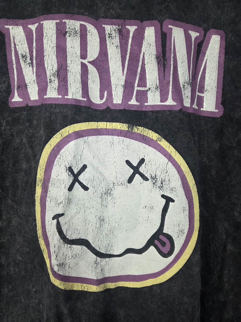 Nirvana Band Tee Charcoal Grey Smiley Face Graphic T-Shirt Mineral Wash XL - Picture 4 of 5